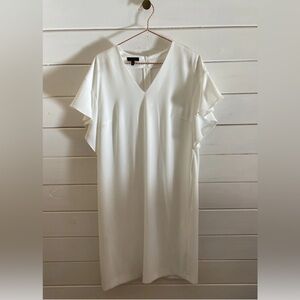 ESCADA Dhellia Shift Dress Off White V Neck Pockets Flutter Sleeve Sz 36, US 6